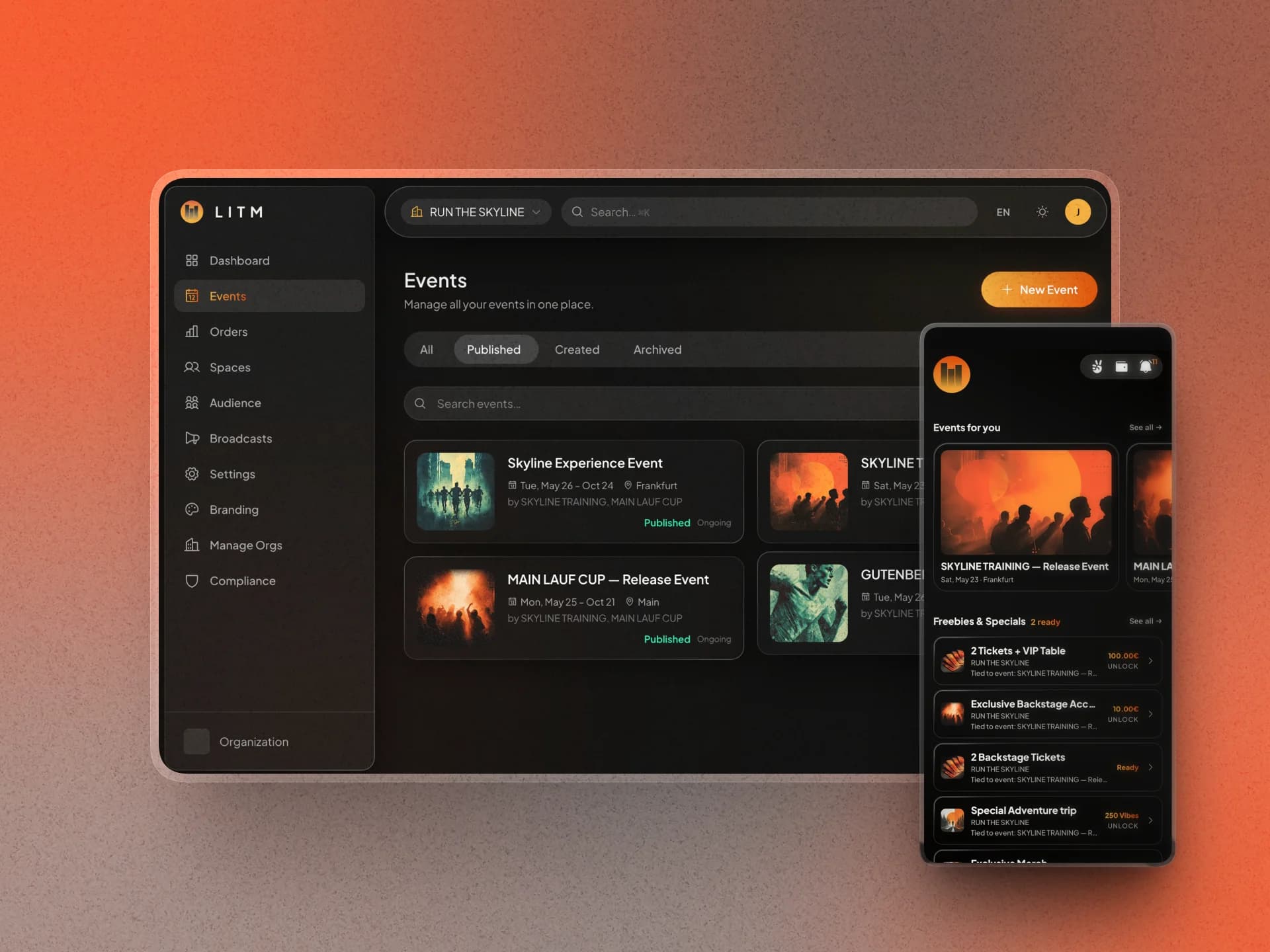 Movent admin dashboard and fan app
